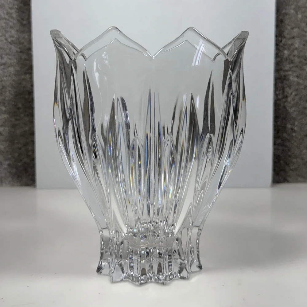 Gorham Lotus Oval Lead Crystal Vase‎ Tulip Rim Clear Heavy Blown Glass Floral 6